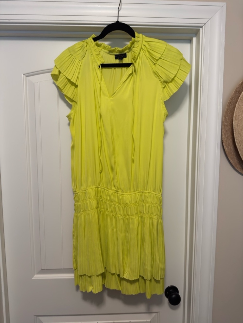 Current Air Chartreuse Pleated Ruffle Mini Dress